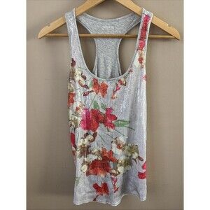 Express Women’s Small Gray Racerback Tank Top Sequin Floral Front Party